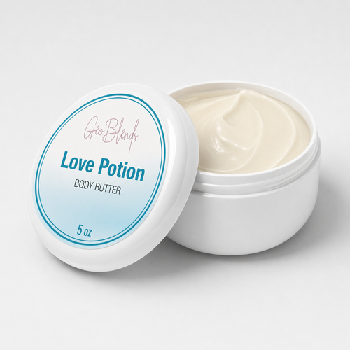 GeoBlends Love Potion Body Butter in the white double wall jar