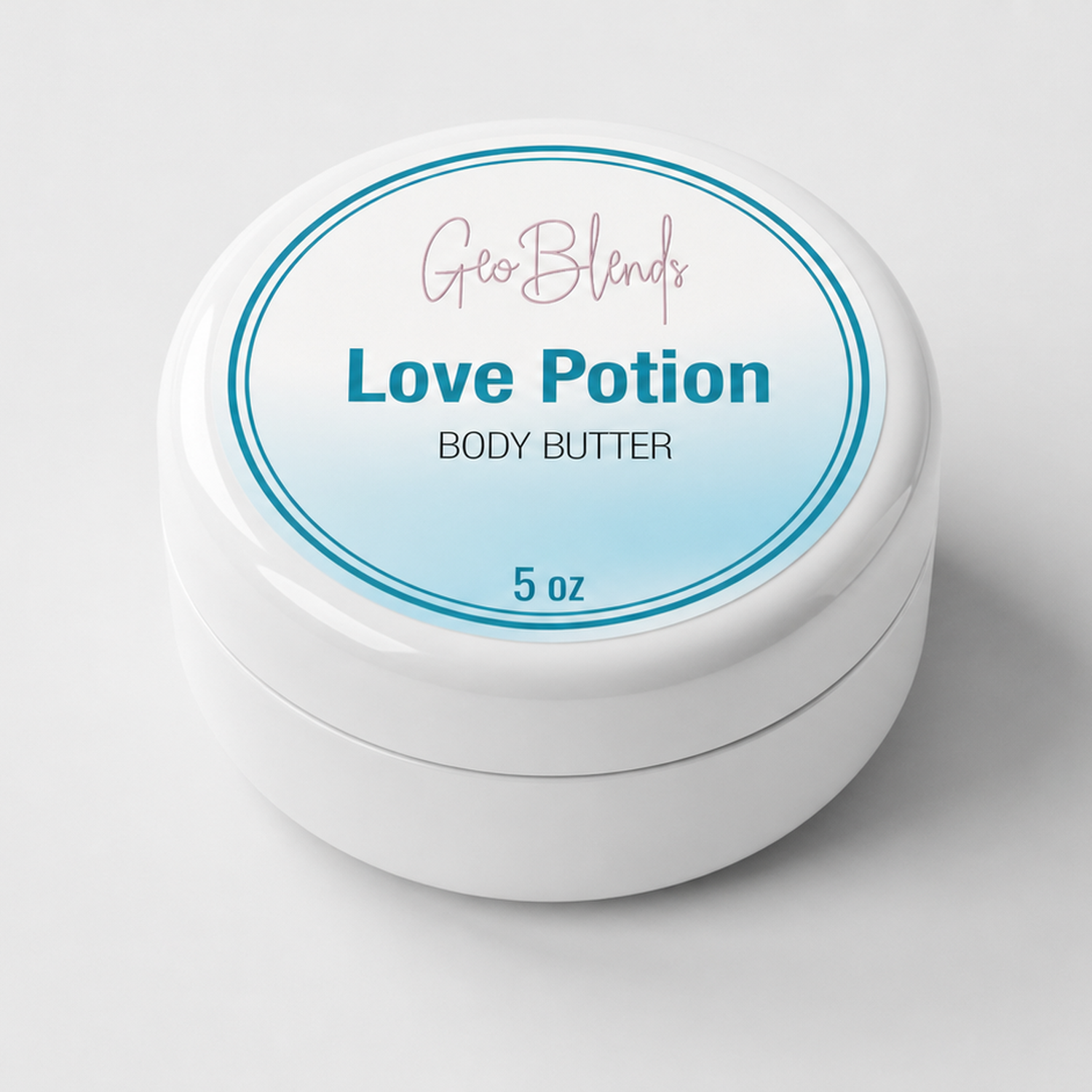 GeoBlends Love Potion Body Butter in a white glossy jar. 